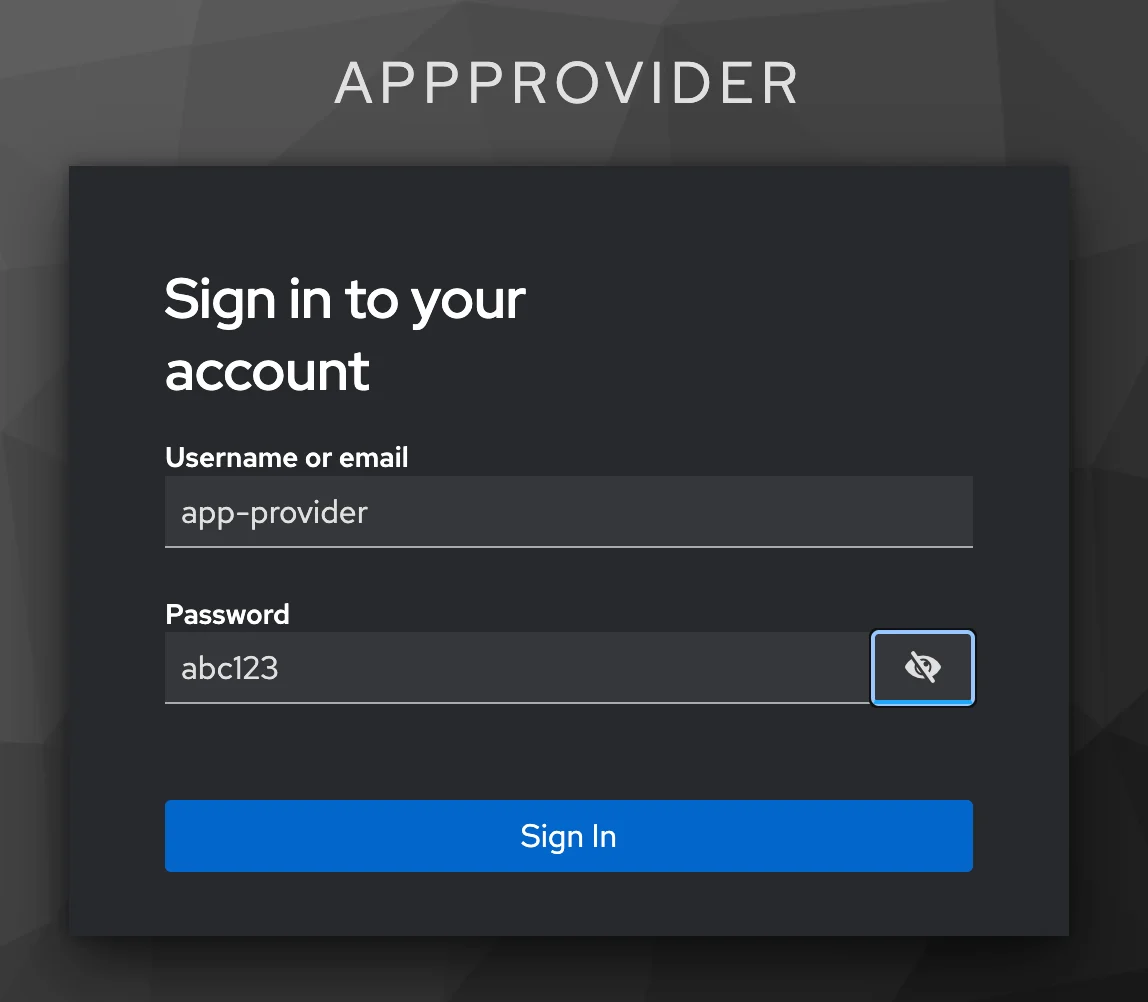 Login screen