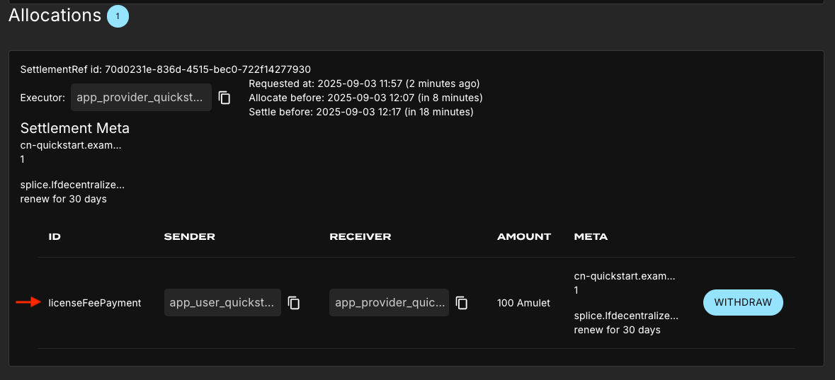 CC Wallet accepted allocation