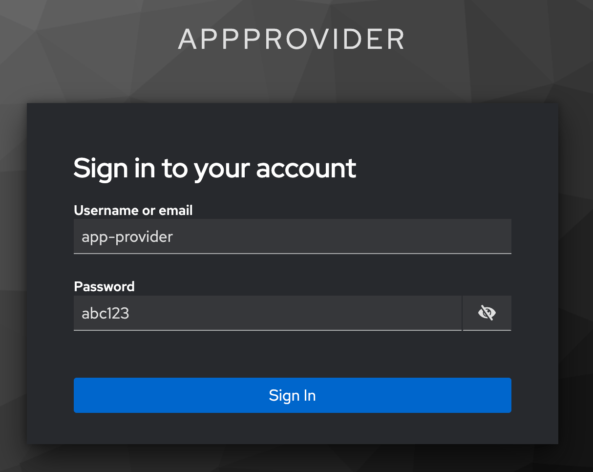 AppProvider login screen