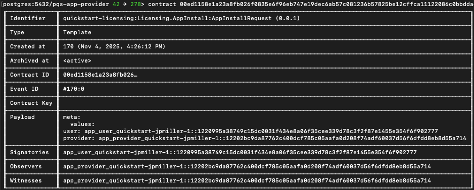 daml shell AppInstallRequest contract