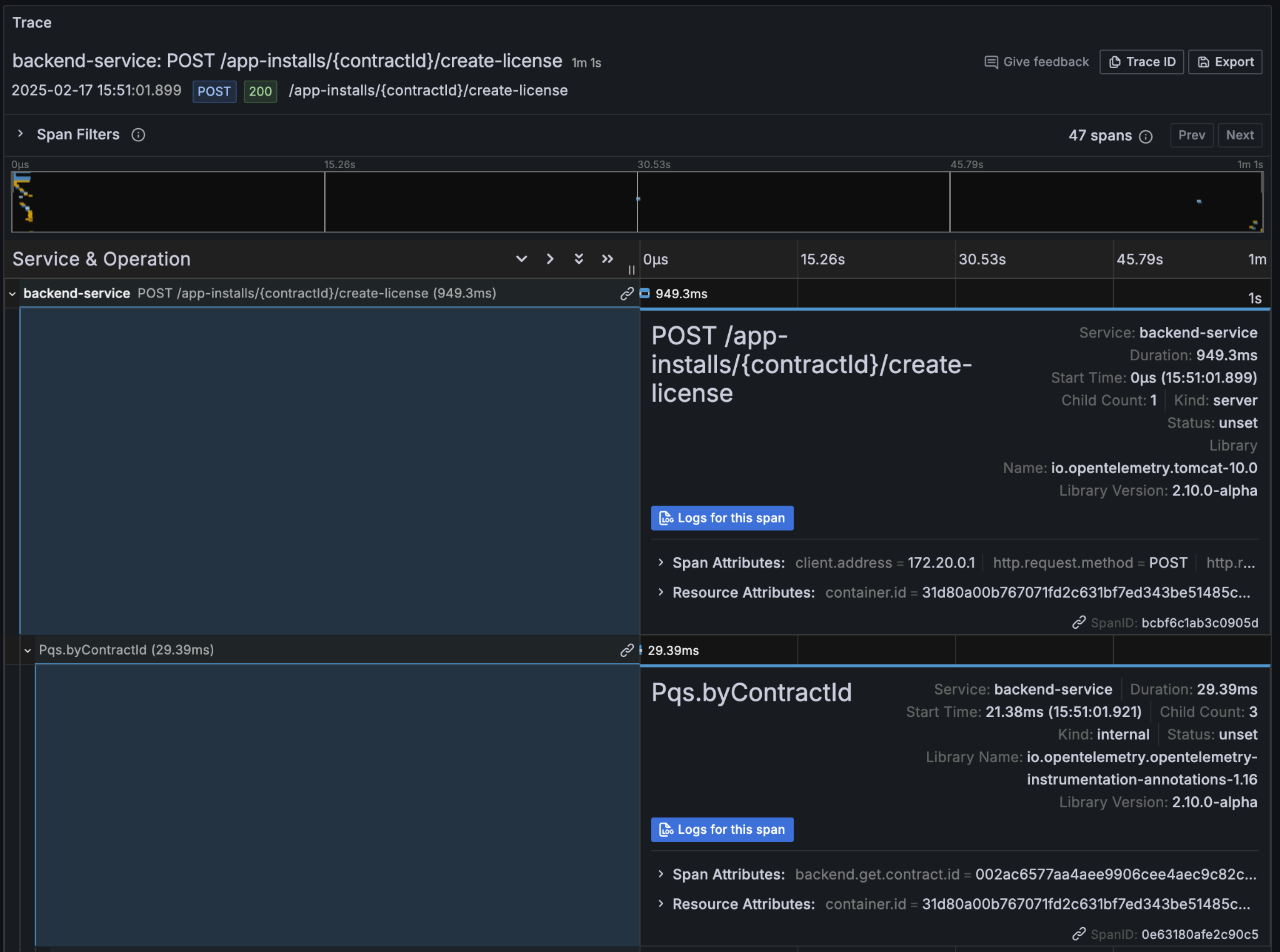 Tempo span logs link
