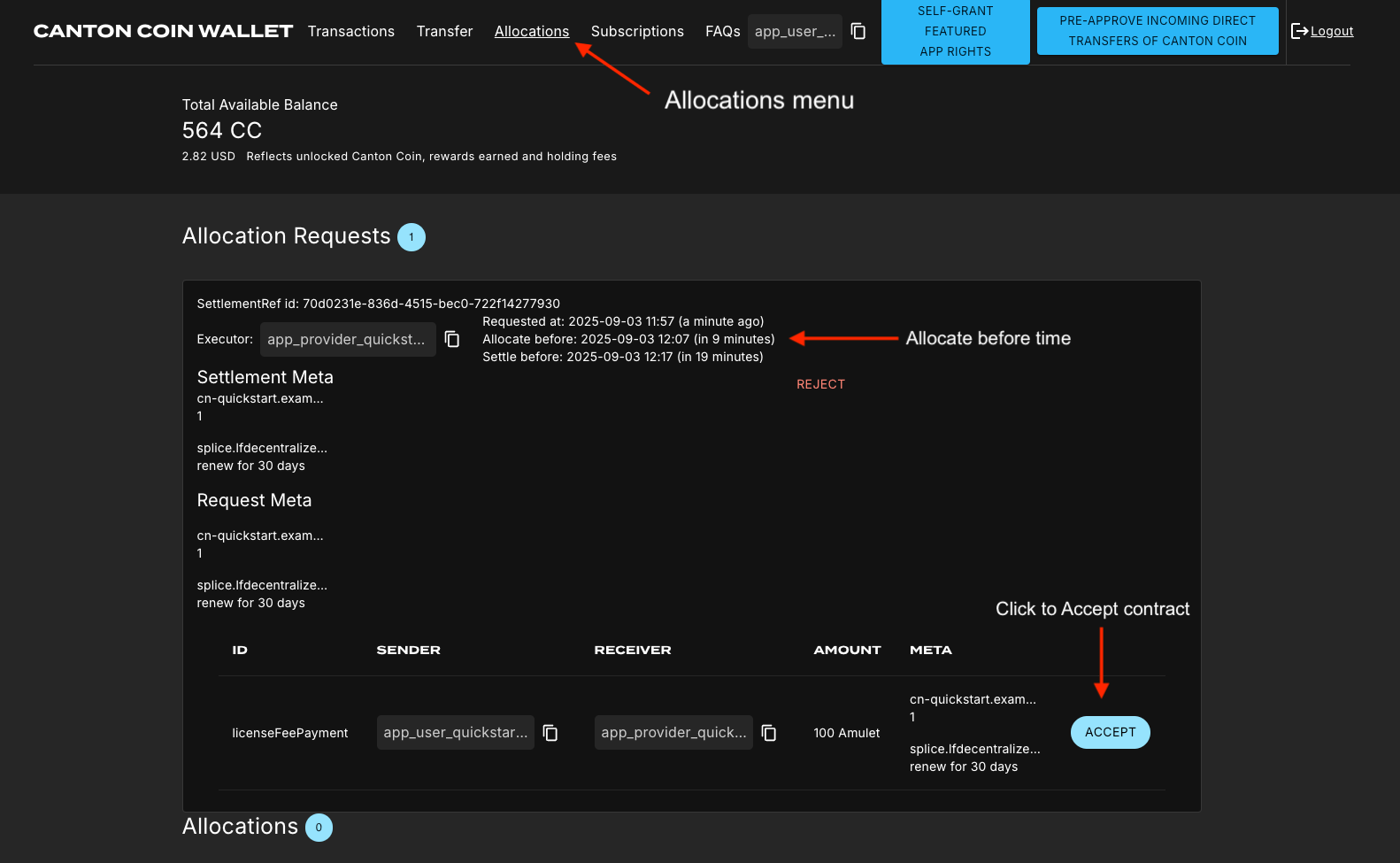 CC Wallet accept allocation