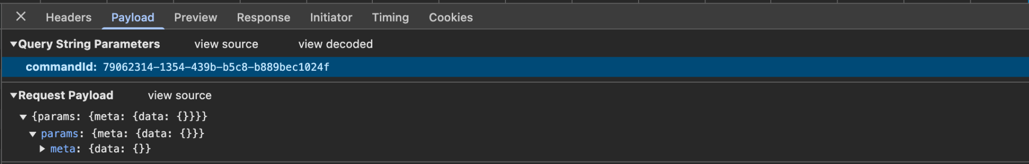 Browser tool showing payload of HTTP call to Backend-Service