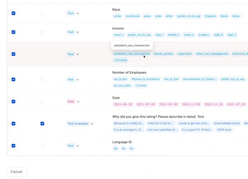 Source language column setup