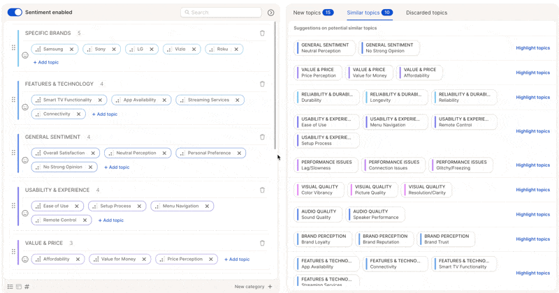 Review and adjust topics in the editor