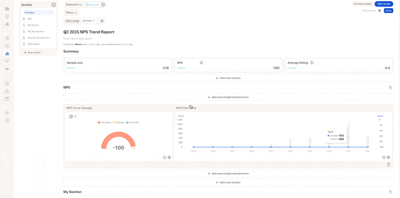 Insight elements catalog and selection