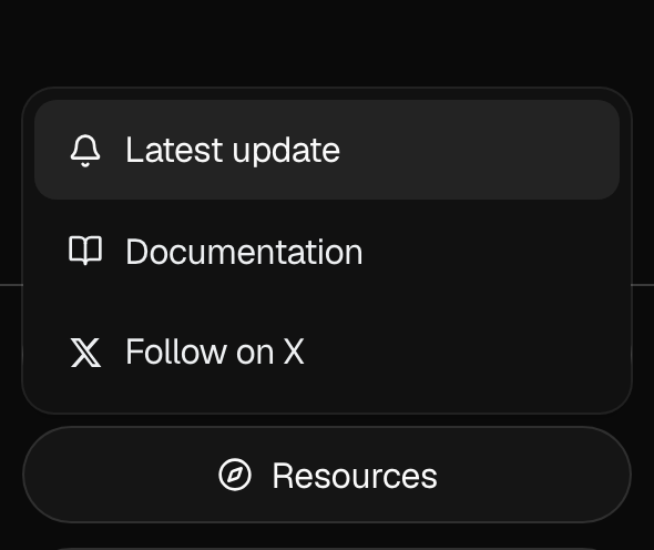 The Resources menu with Latest update at the top