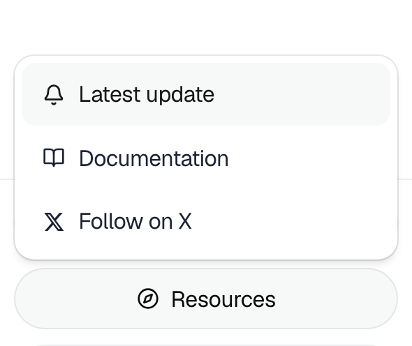 The Resources menu with Latest update at the top