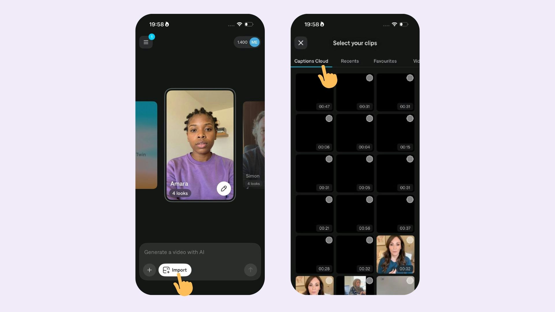 Captions Cloud interface for backing up and syncing video clips across devices