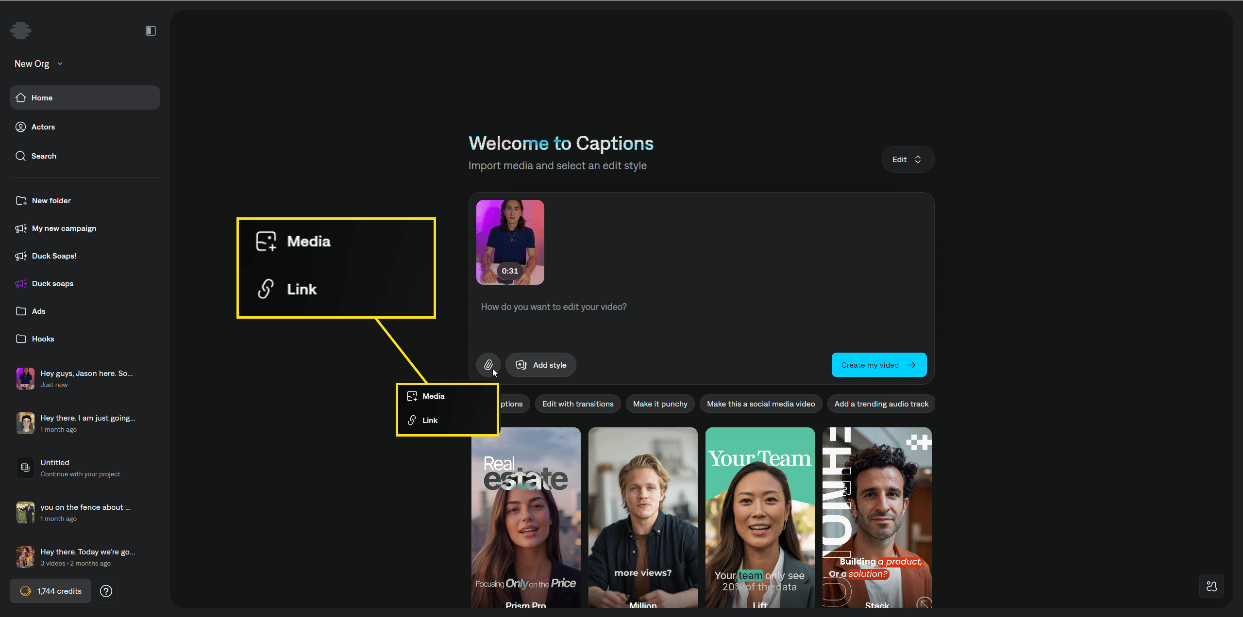 Optional step to add media assets or paste reference links
