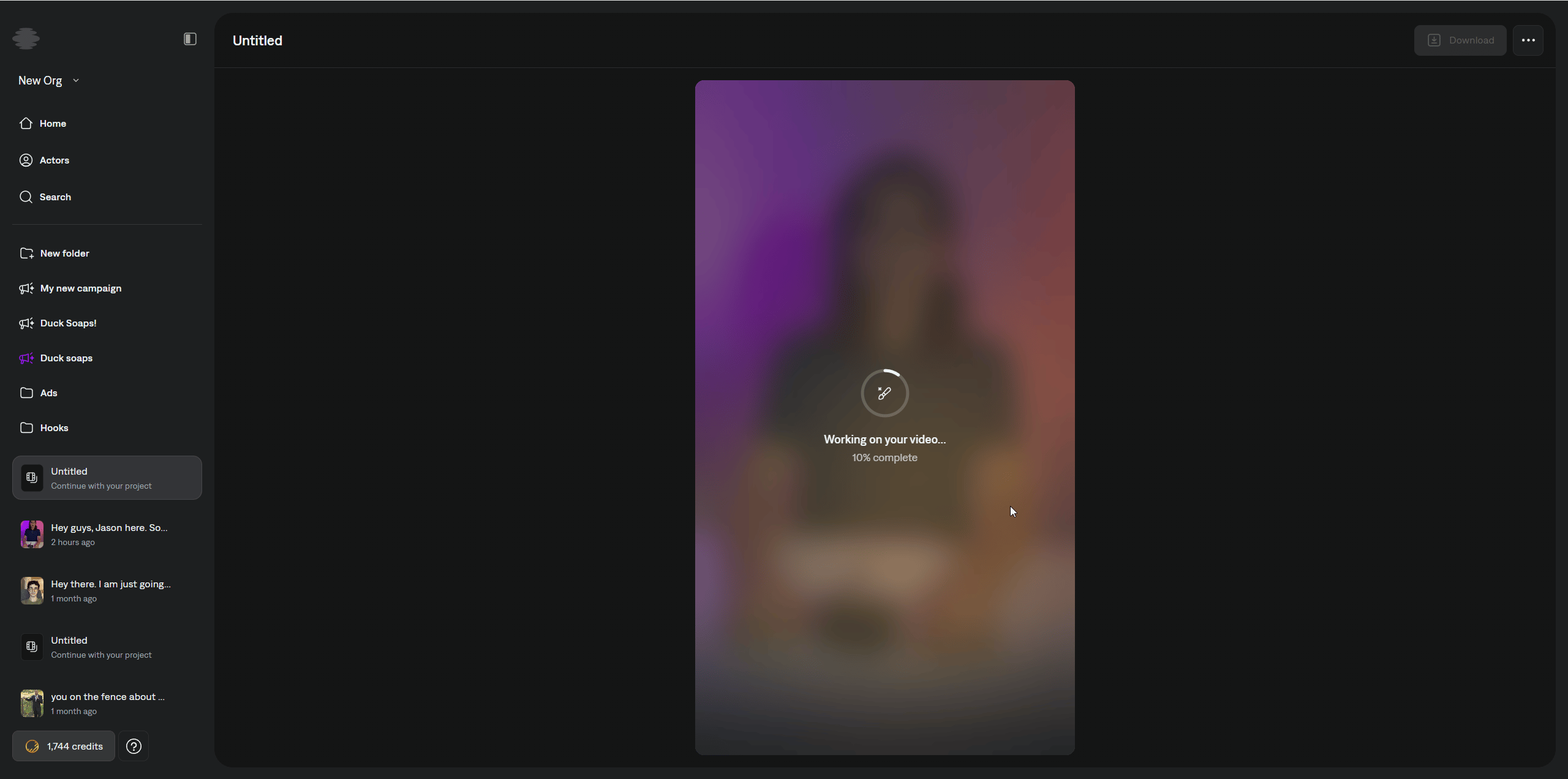 Create project button to start project generation
