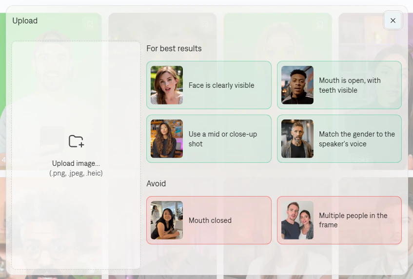 Creación de actor de Captions Mirage mostrando una carga de imagen de referencia para generar un AI Twin