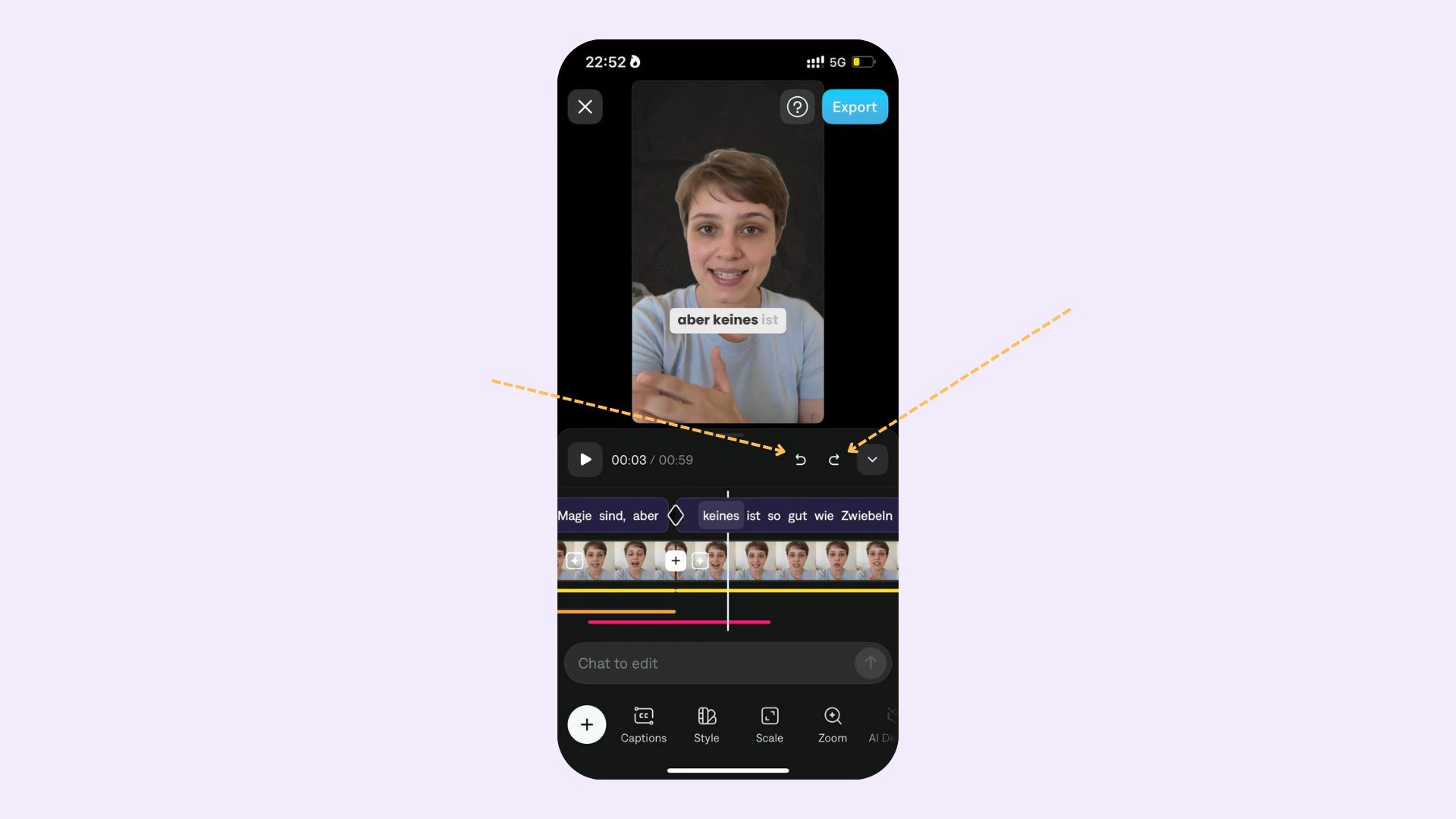 Botones deshacer y rehacer de la aplicación Captions para revertir ediciones recientes