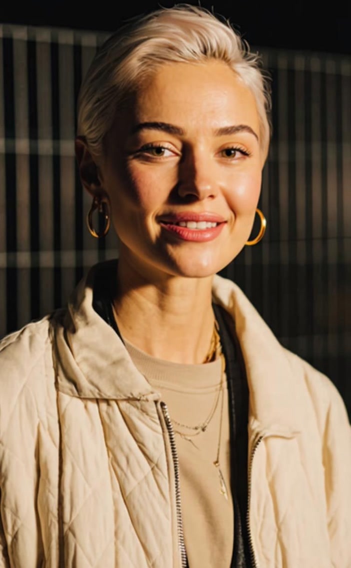 Captions Mirage AI actor new look variant showing the same actor with a slight smile