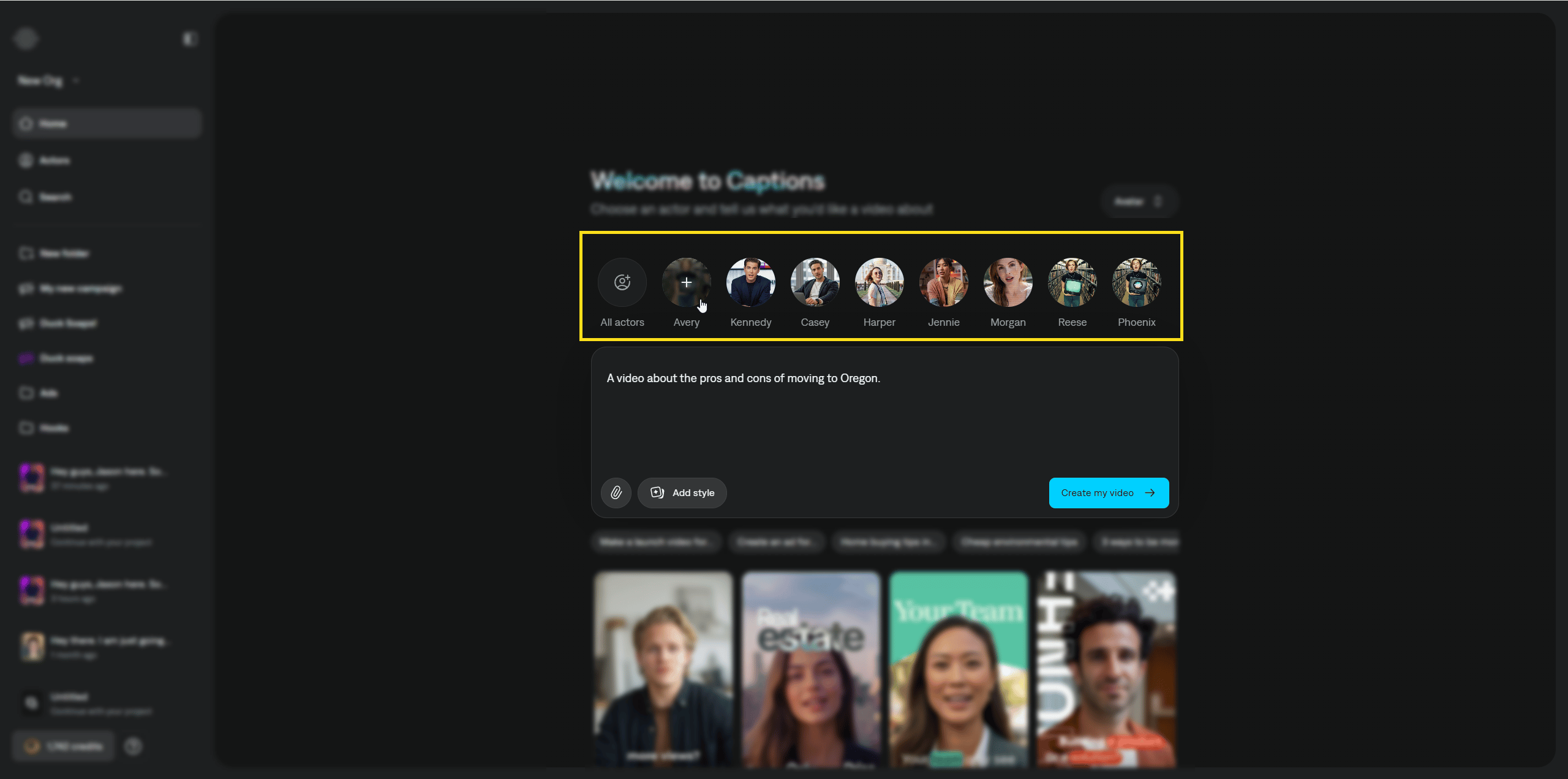 Actor library while choosing actors for the AI talking video