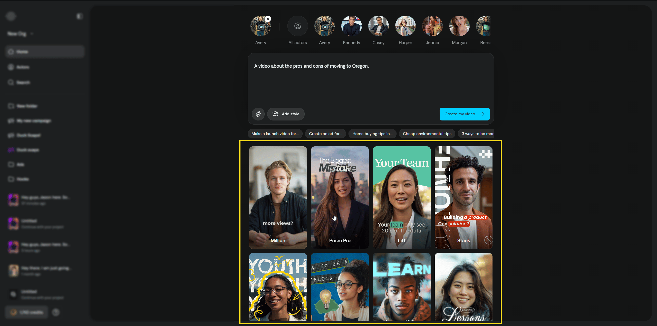 Choosing an AI Edit style for automatic video editing after generation