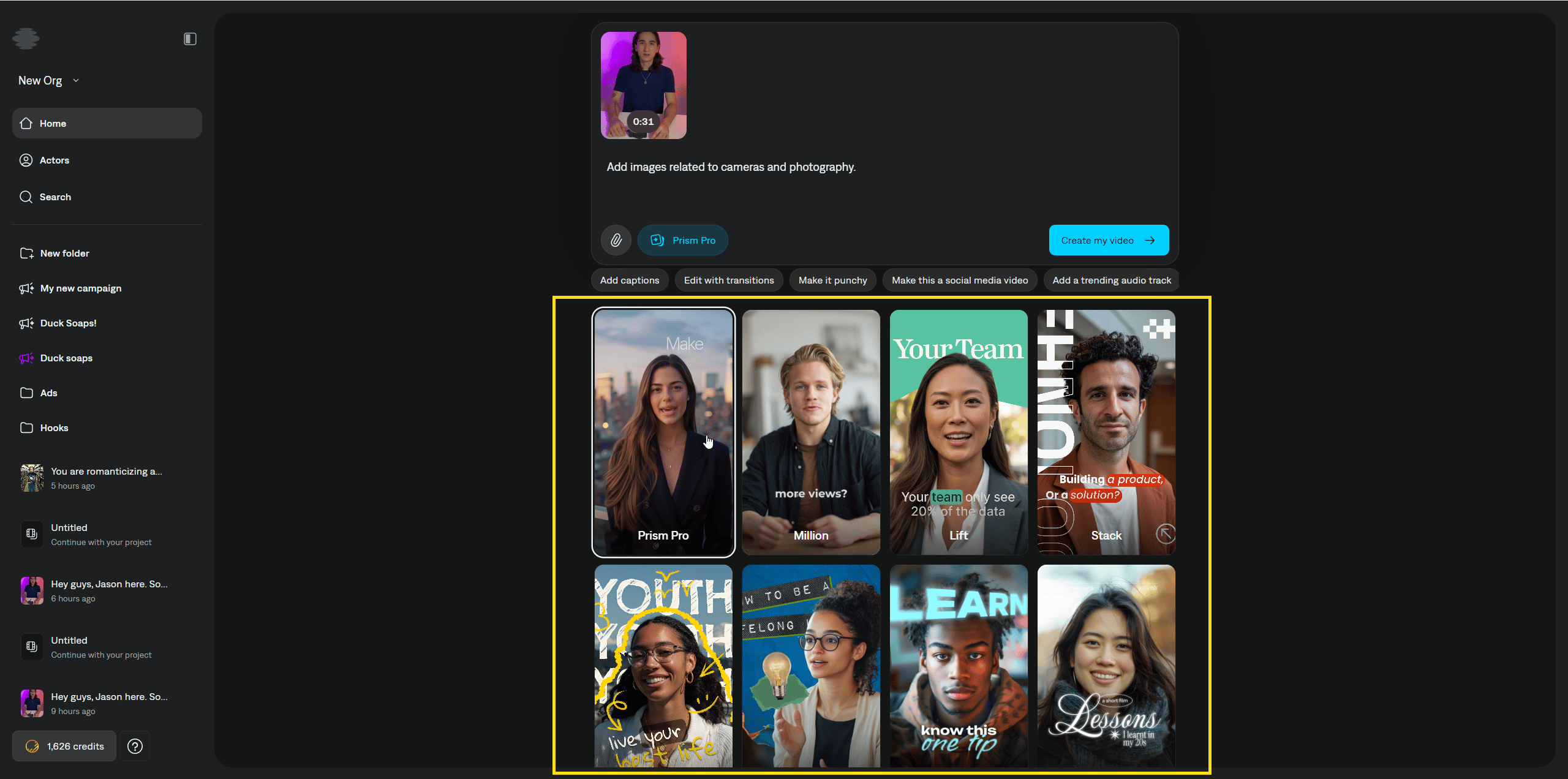 AI Edit style library for choosing an automatic editing look