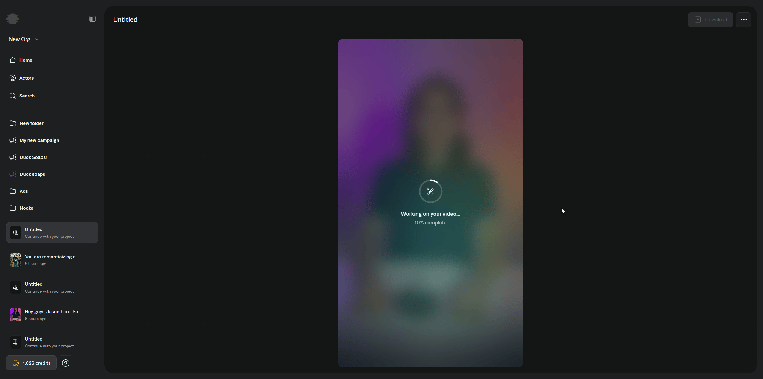 Creating an AI Edit project or generation in progress on Captions web