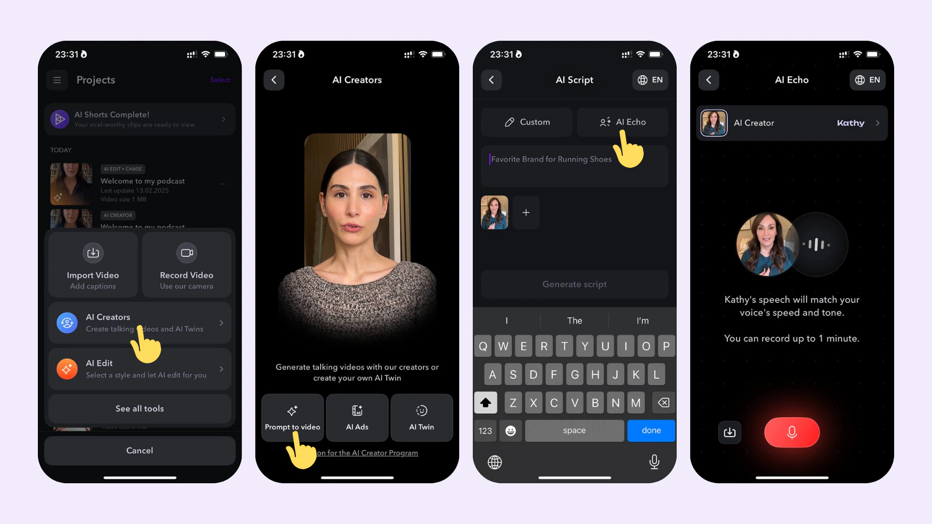 Herramienta creadora Captions AI Echo para generar videos a partir de un script