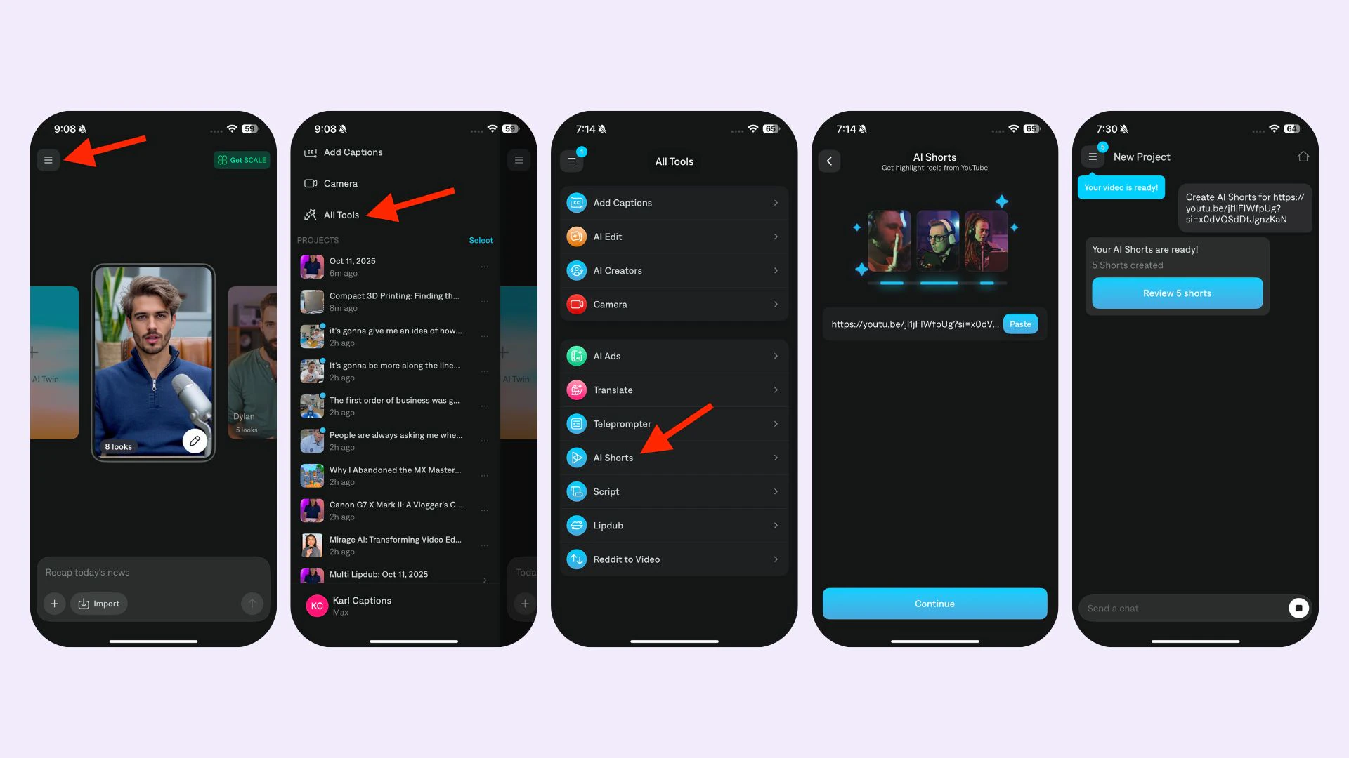 La herramienta Captions AI Shorts fragmenta automáticamente un video largo en clips cortos para redes sociales