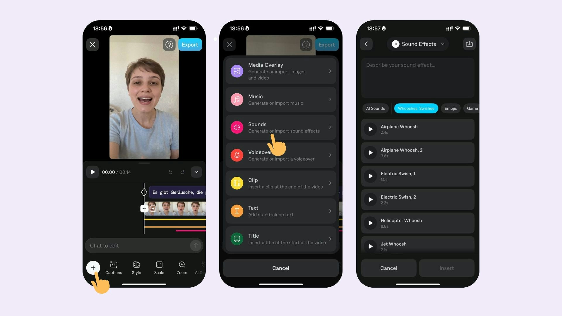 Captions generador de efectos de sonido AI para agregar efectos de sonido a un video