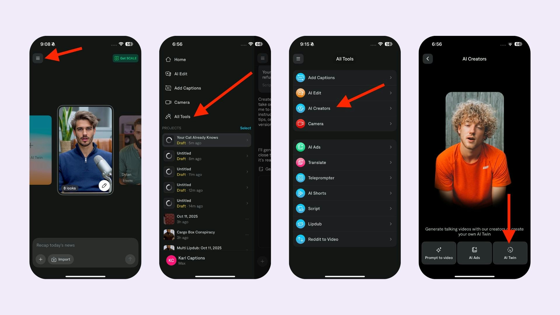 Herramienta creadora Captions AI Twin para hacer un avatar de video personalizado