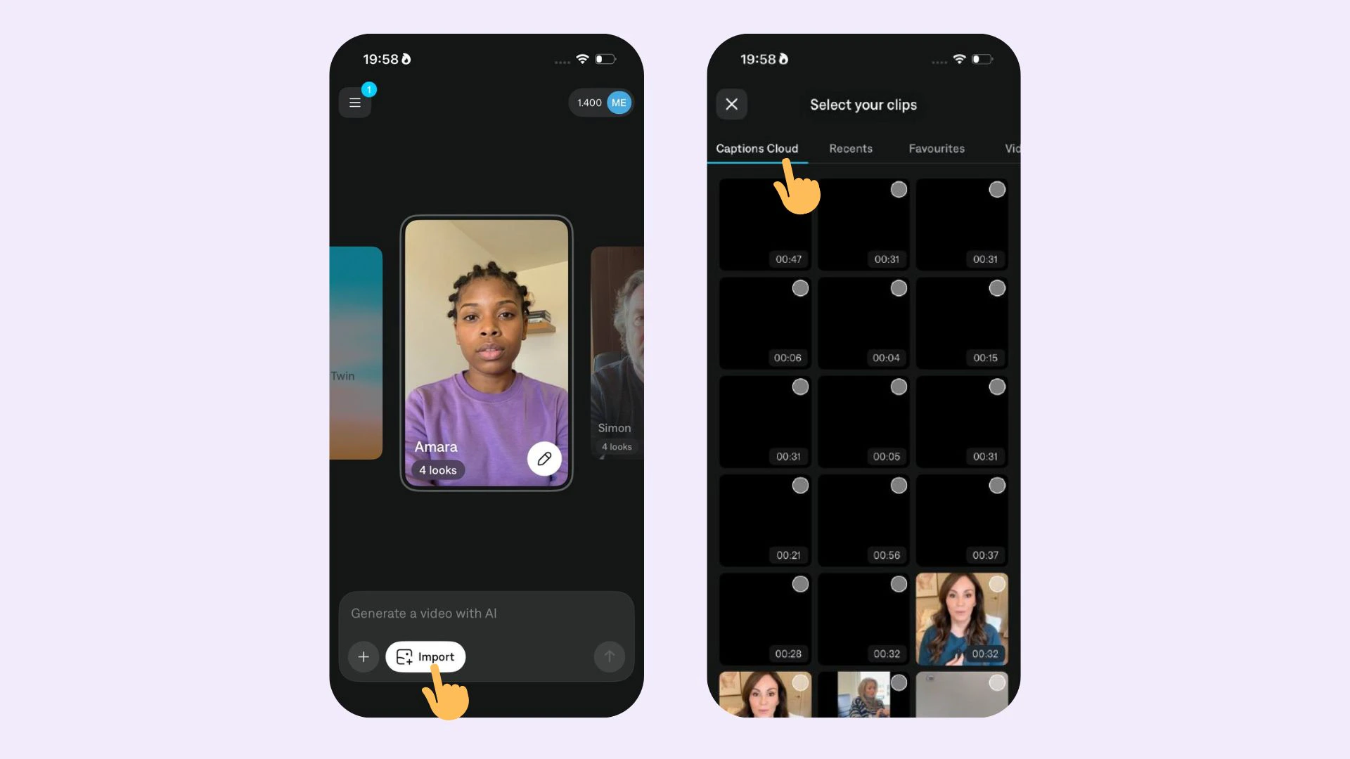 Interfaz de Captions Cloud para respaldar y sincronizar clips de video entre dispositivos