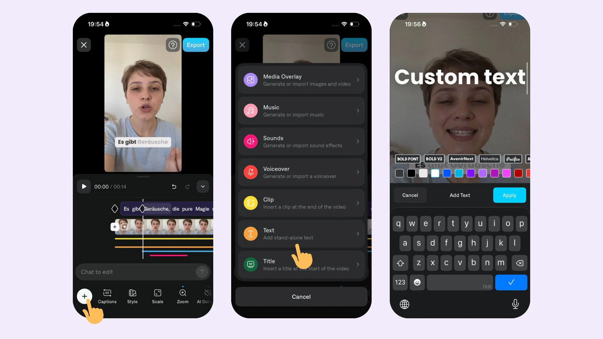 Editor de superposición de texto de la aplicación Captions para agregar texto estático personalizado a un video