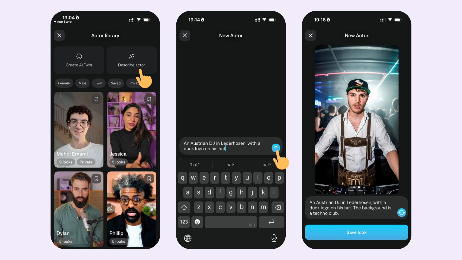 Describing an actor with text and saving to the Actor library on iOS