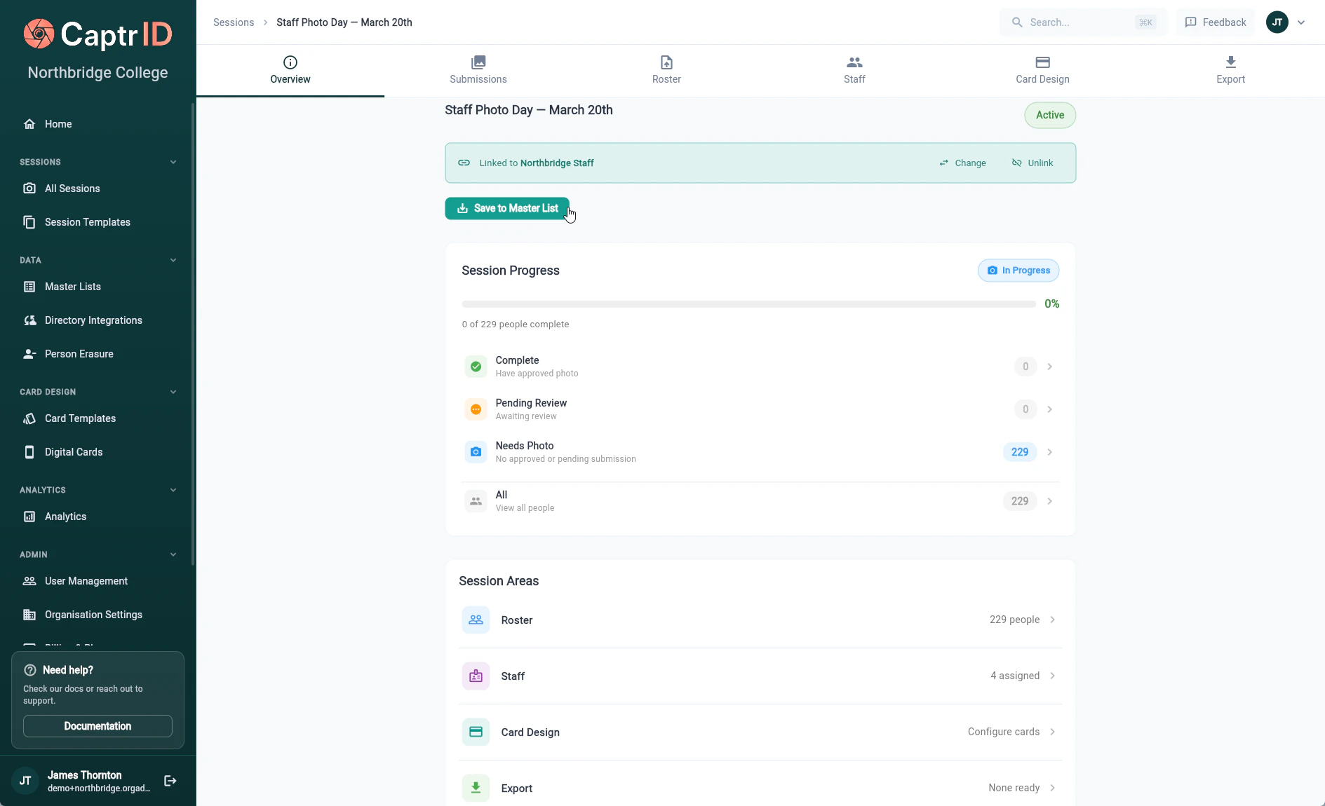 Session detail overview tab after creation