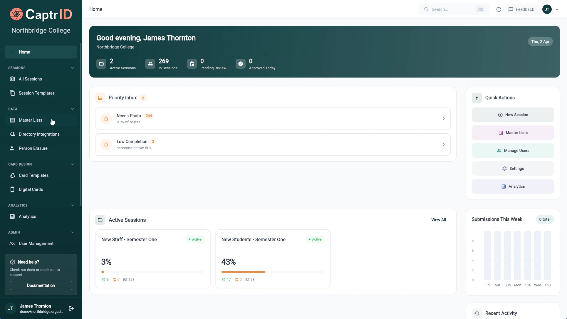 Sidebar with Master Lists highlighted
