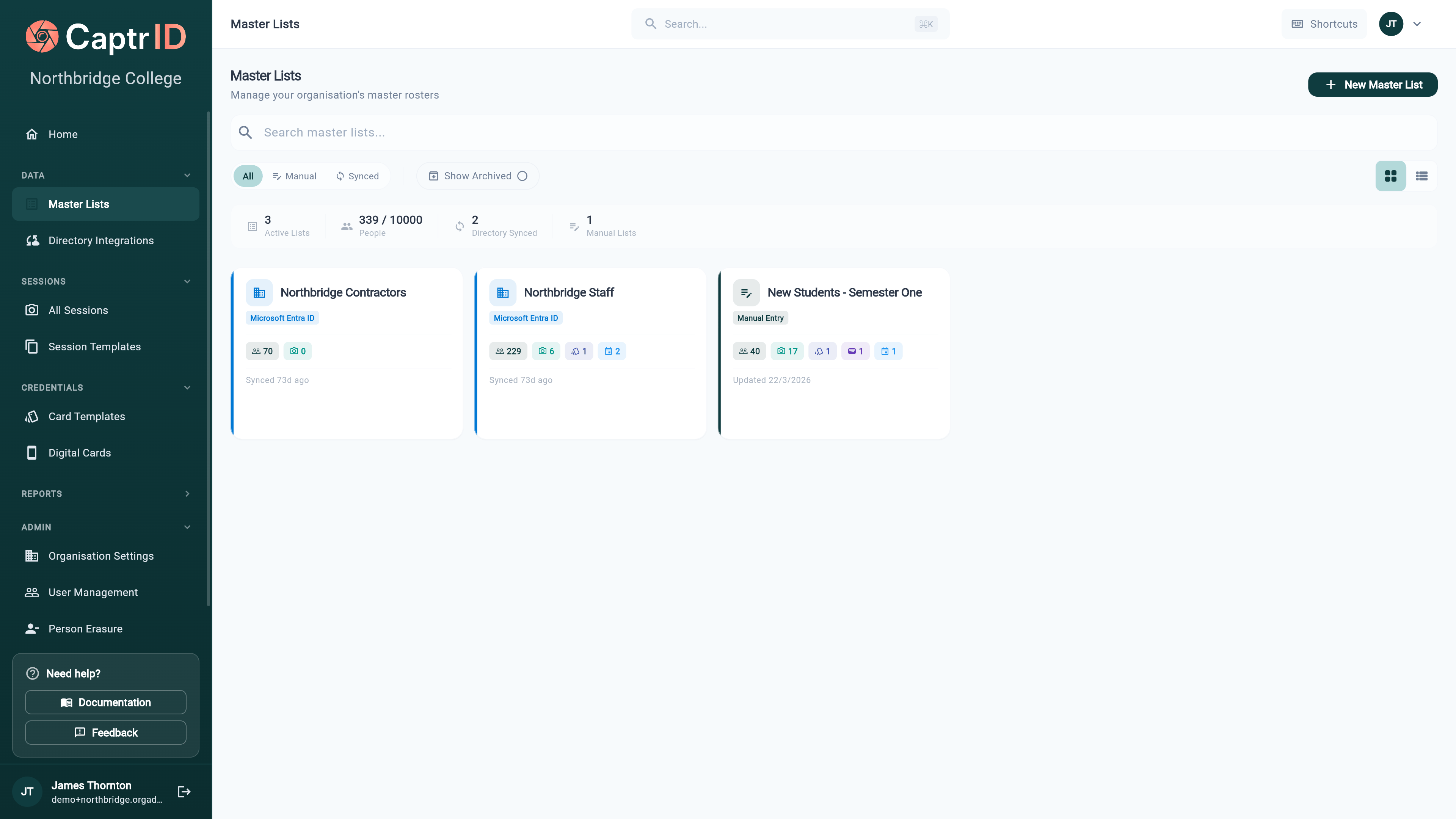 Master List people tab with rows of data showing field values and active status