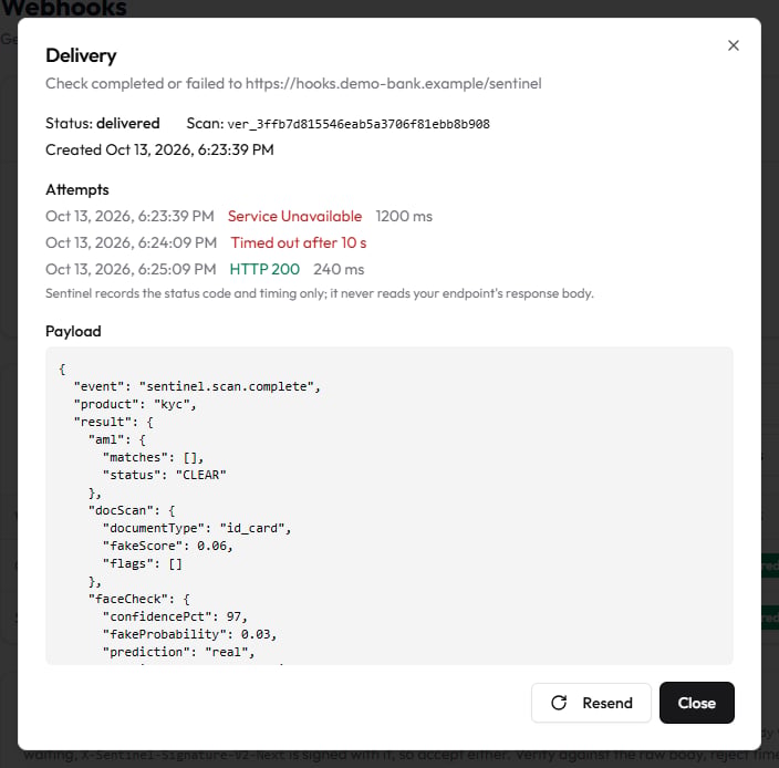 Delivery details with three attempts and the payload