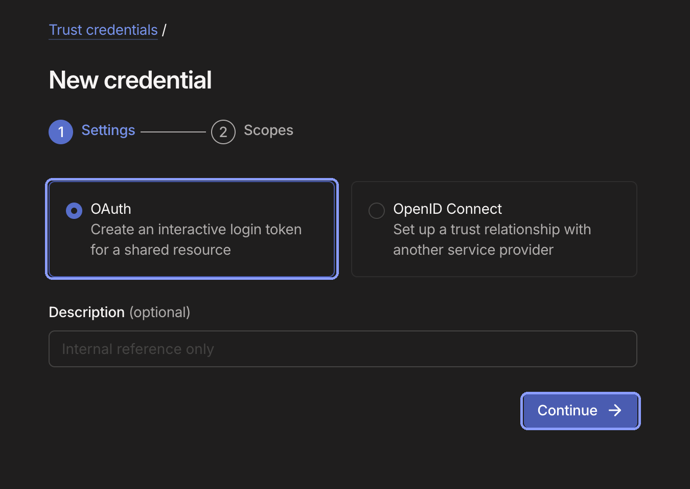 Tailscale's new credential page with the OAuth option selected