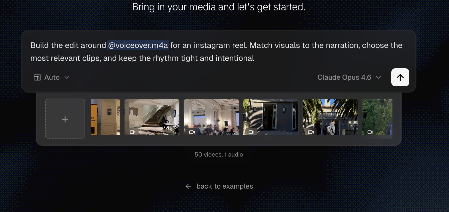 Pre-filled prompt and raw footage in the Cardboard editor
