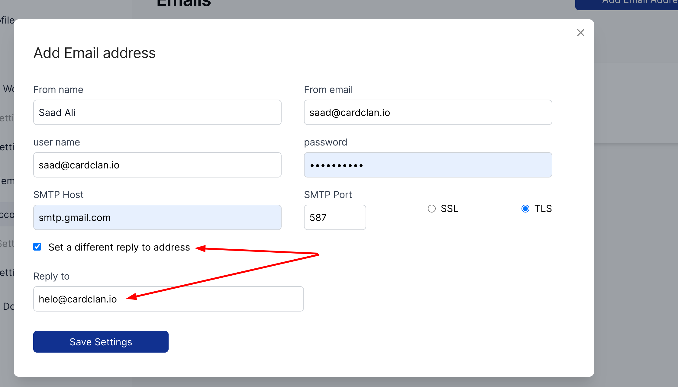 SMTP Settings