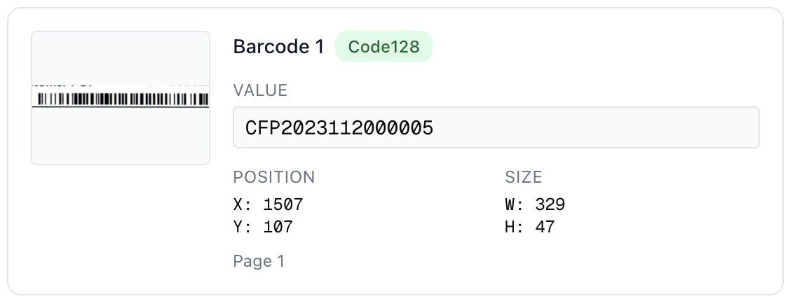 Example of barcodes returned by the API