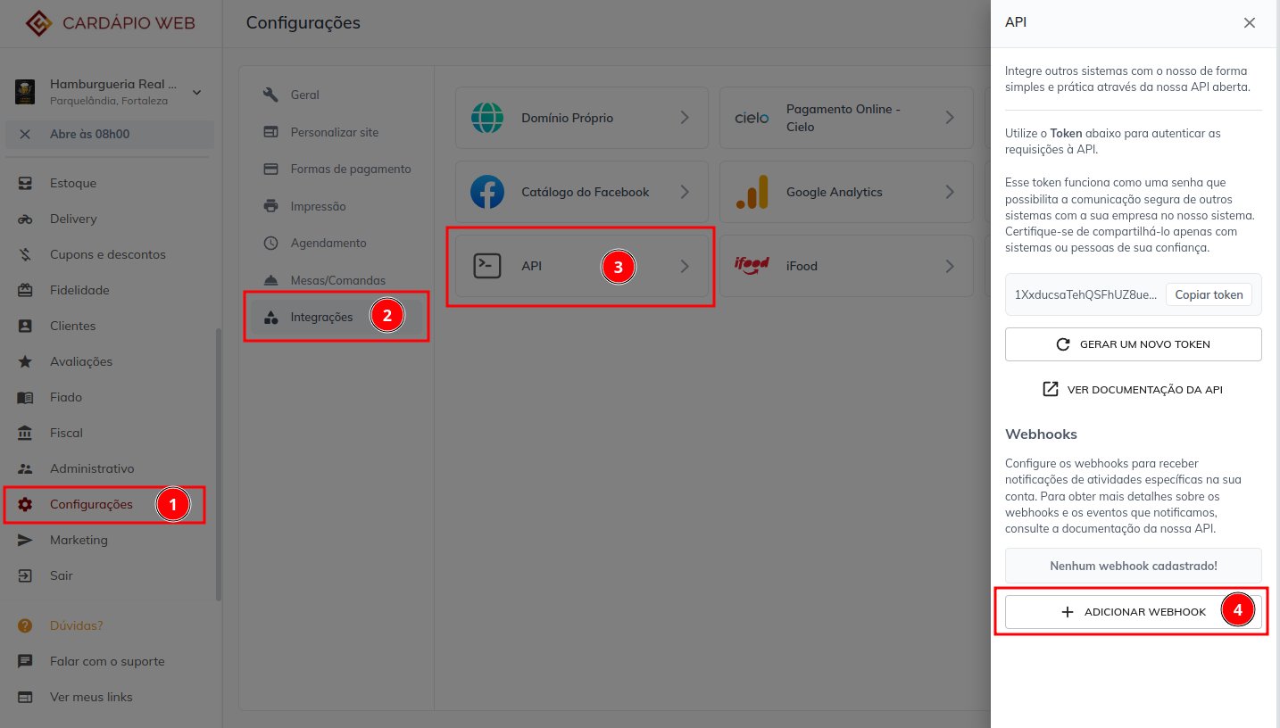 Cadastro de webhook no Portal — passo 1