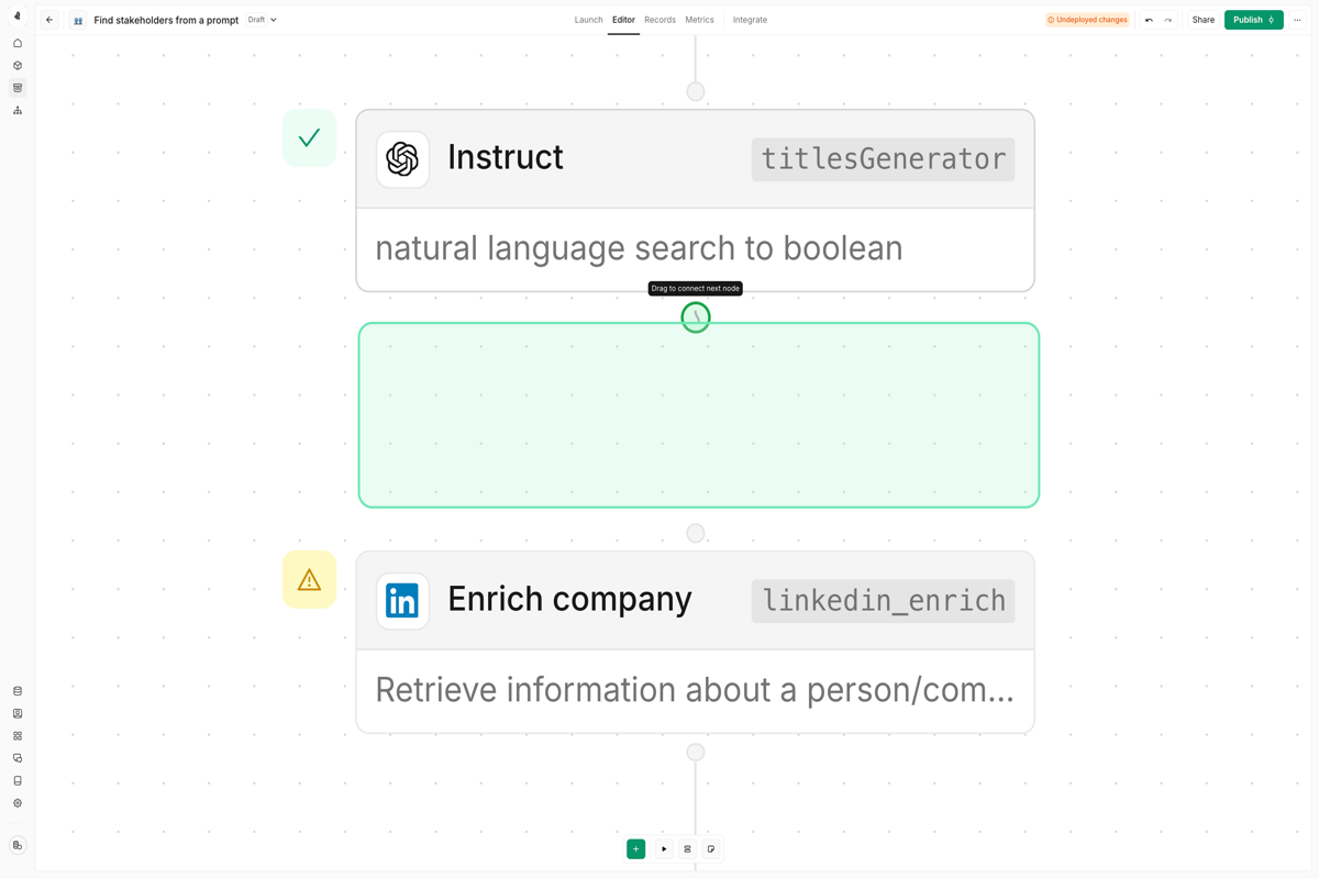 Connect nodes in an execution flow