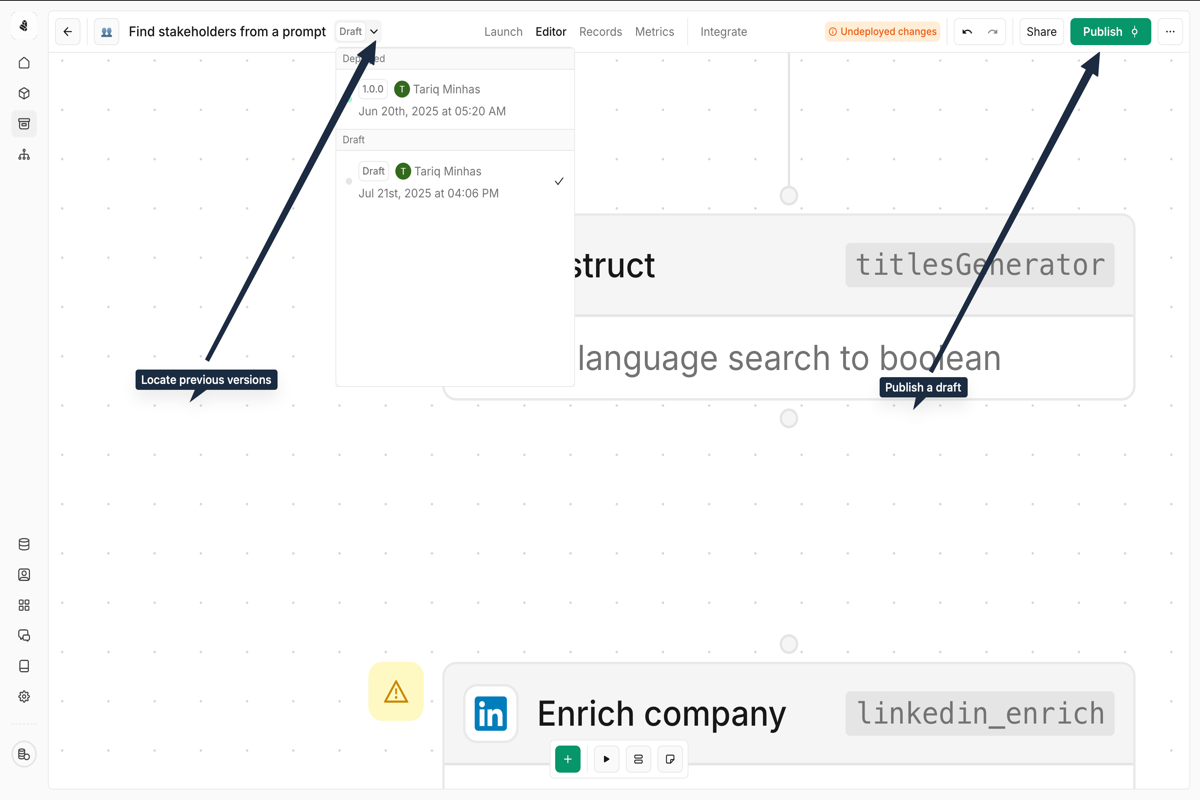 Version history and draft management