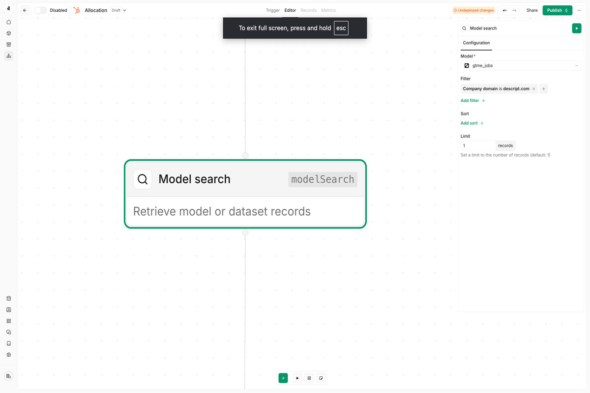 Use a model search node