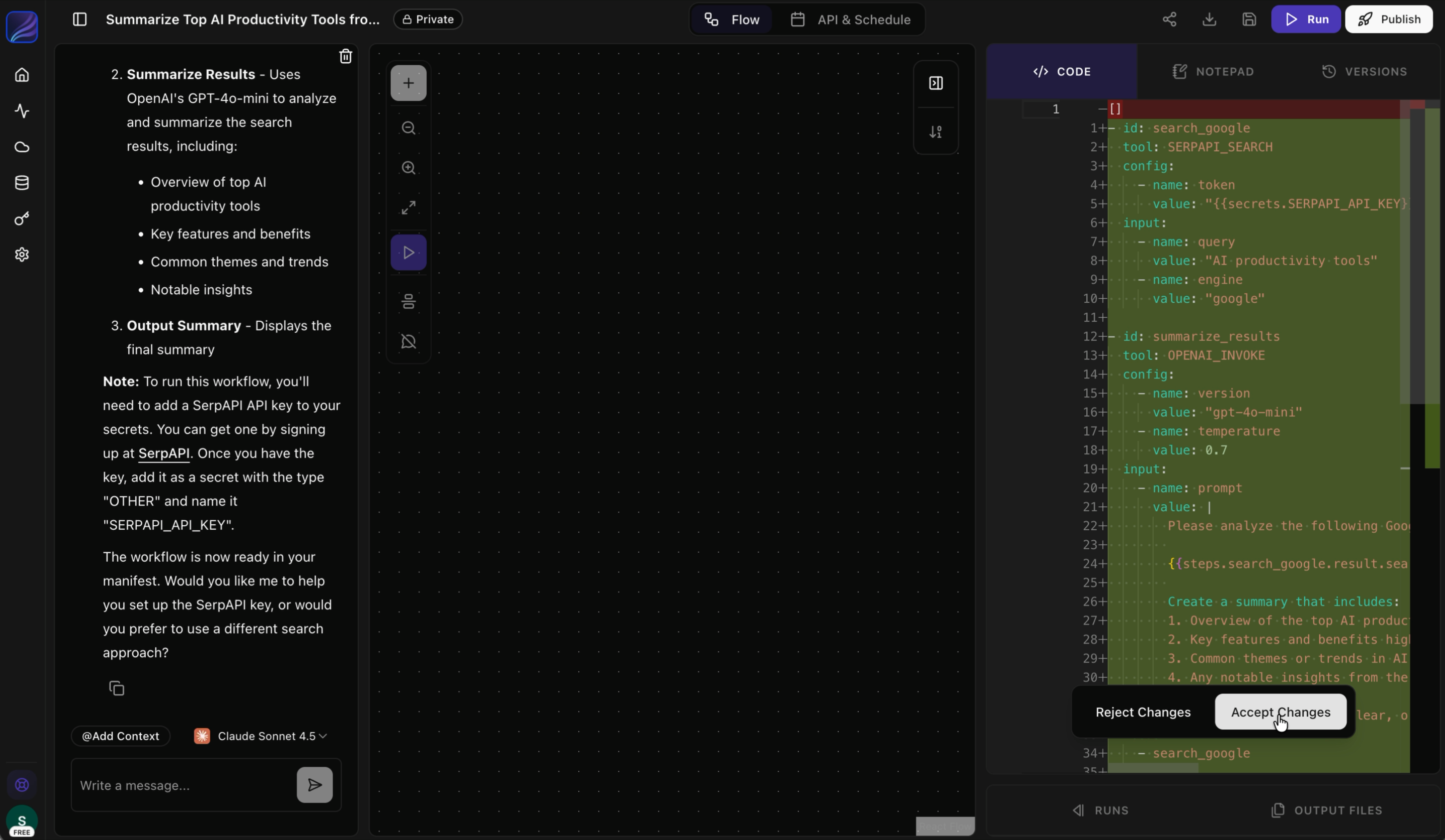 Accept changes screen