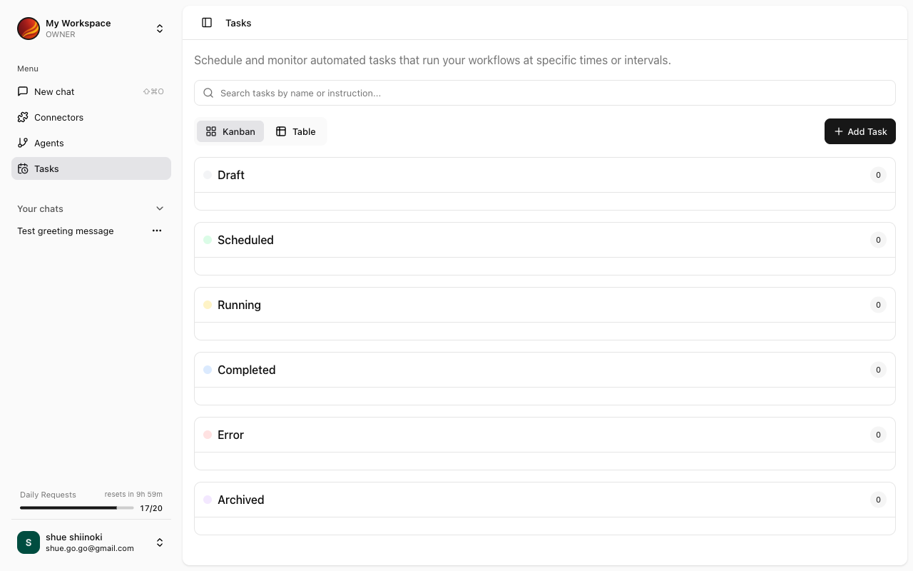 Task Management screen overview