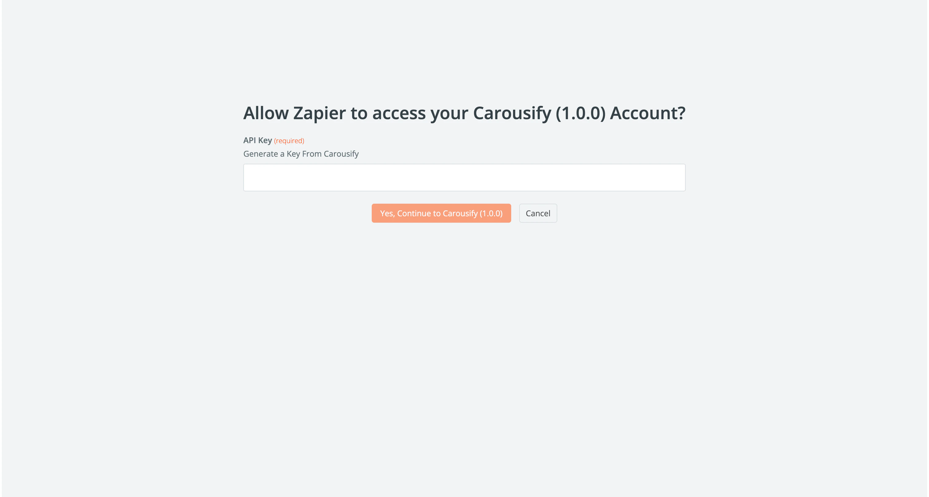 Zapier API Key popup for Carousify