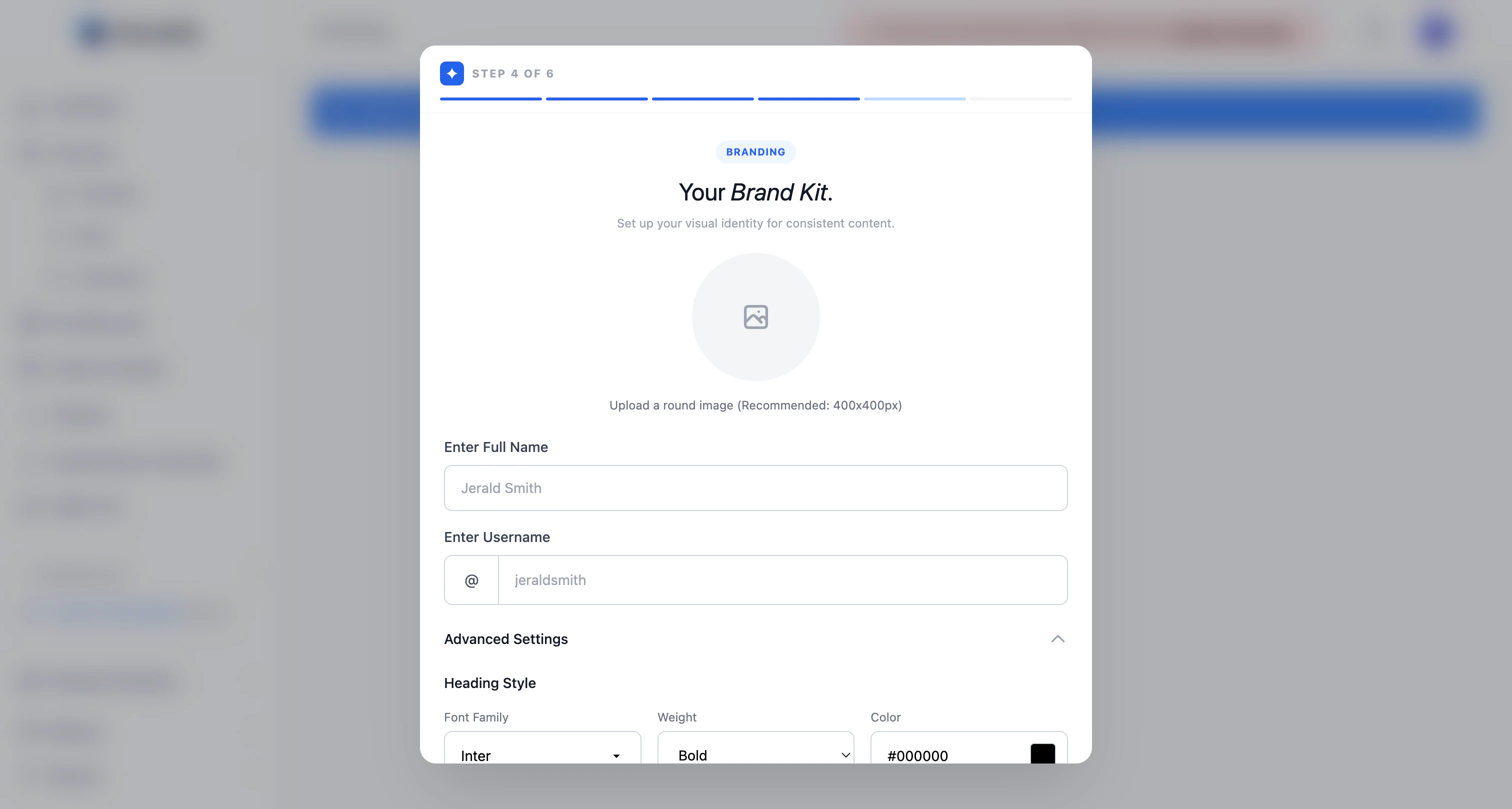 Carousify onboarding step 4 — Brand Kit advanced settings