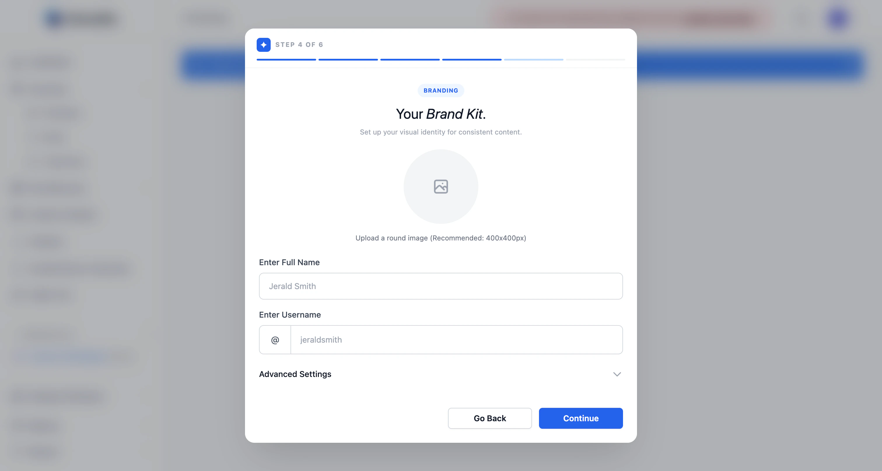 Carousify onboarding step 4 — Brand Kit