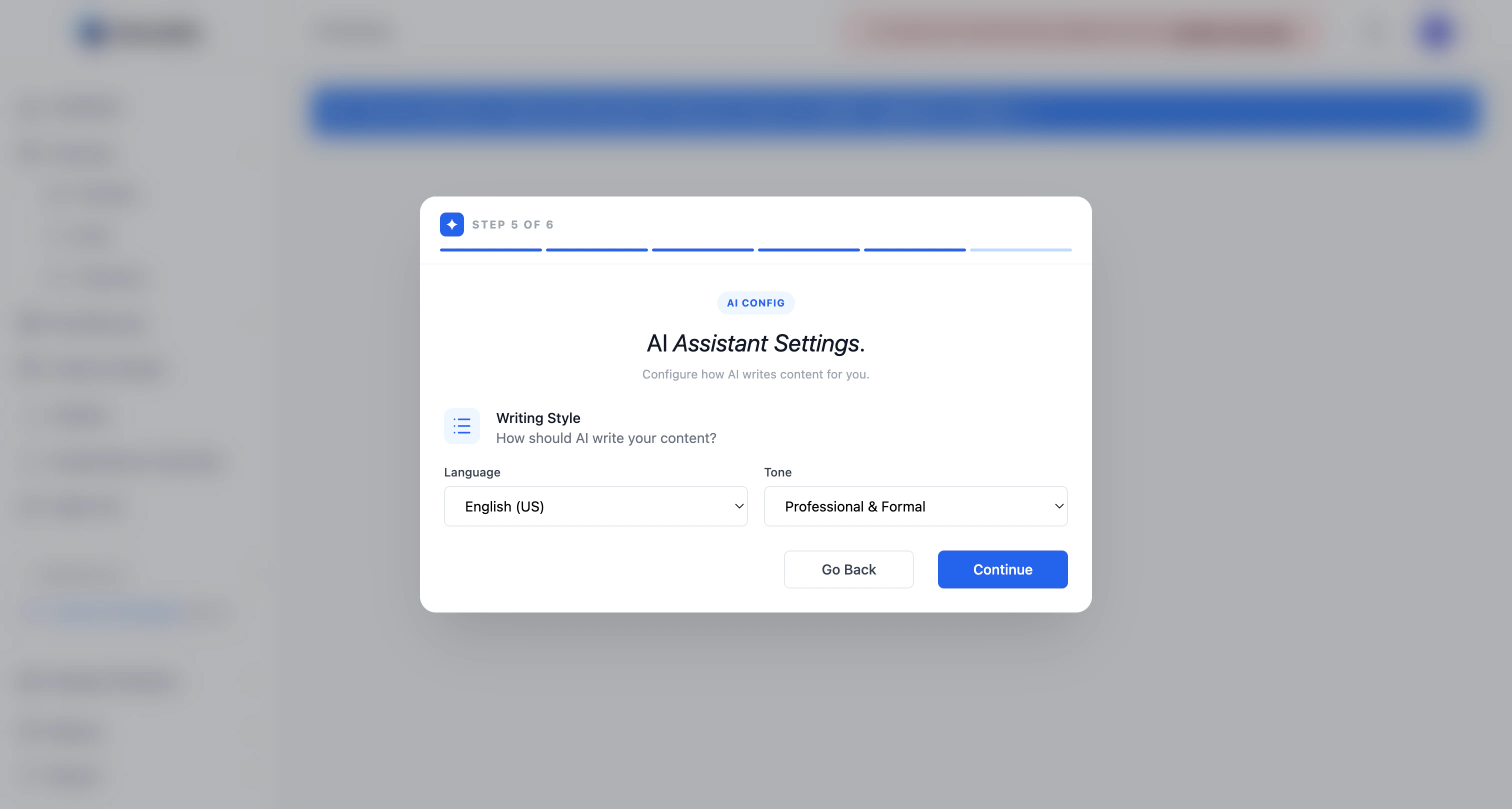 Carousify onboarding step 5 — AI assistant settings