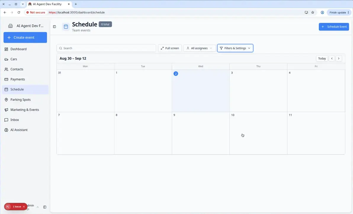 Schedule 2 Week view with weekends hidden showing only Monday through Friday columns