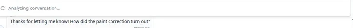 Inbox showing Analyzing conversation with a spinning icon while the AI reads recent messages