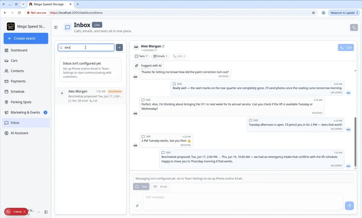 Inbox conversation list header showing the Search field and the plus button for starting a new conversation